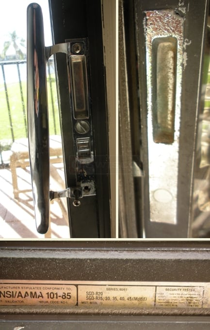 A customer submitted photo of a sliding patio door handle.