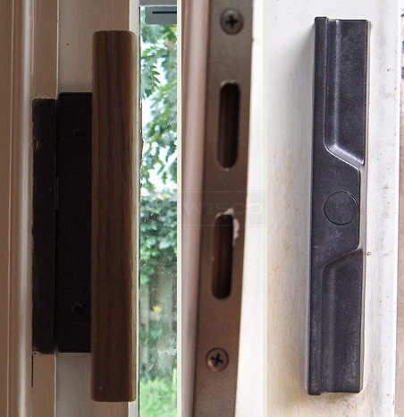 A customer submitted photo of a patio door handle set.