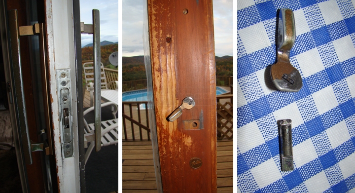 User submitted photos of sliding glass door hardware.