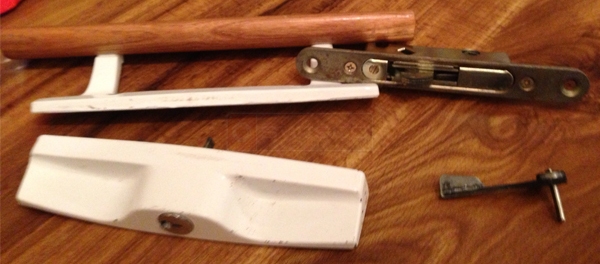 User submitted photos of sliding glass door hardware.