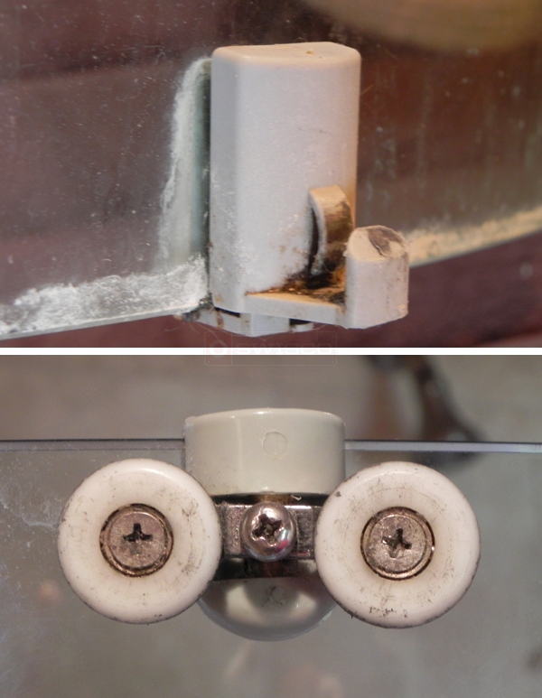User submitted photos of shower door hardware.
