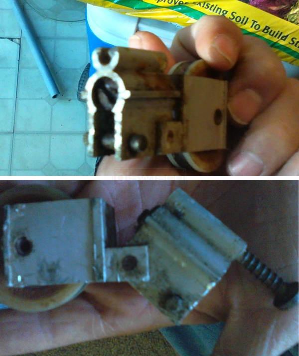 User submitted photos of a sliding door rollers.