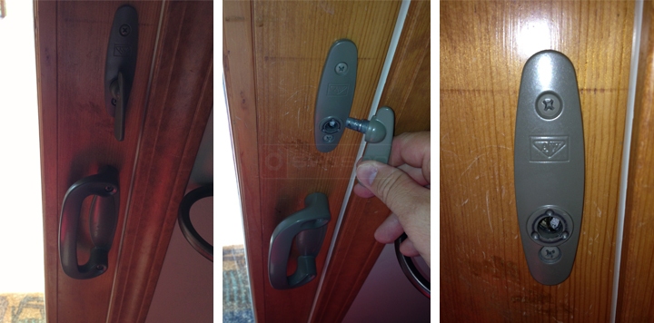 User submitted photos of patio door hardware.
