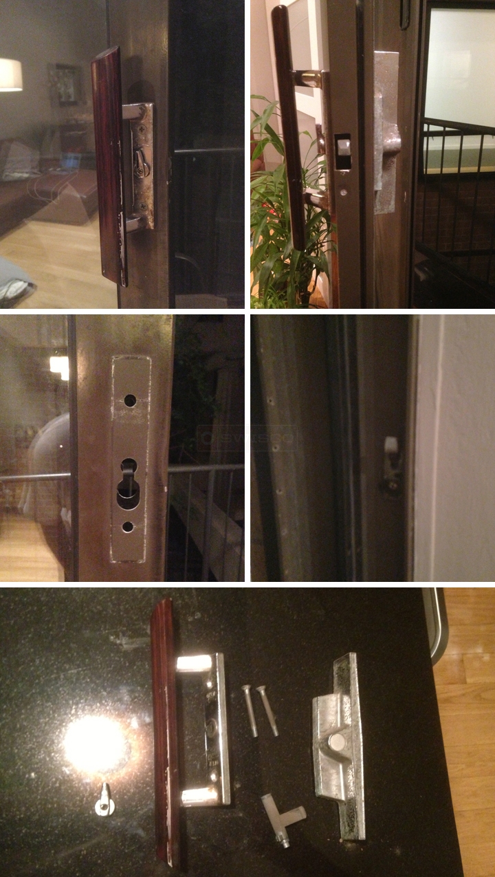 User submitted photos of patio door handles.