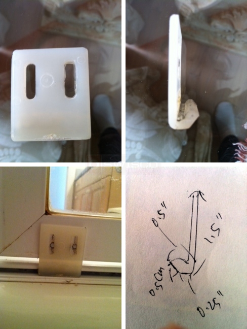 User submitted photos of shower door hardware.