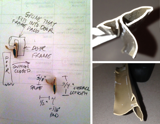 User submitted photos of a shower door spline.