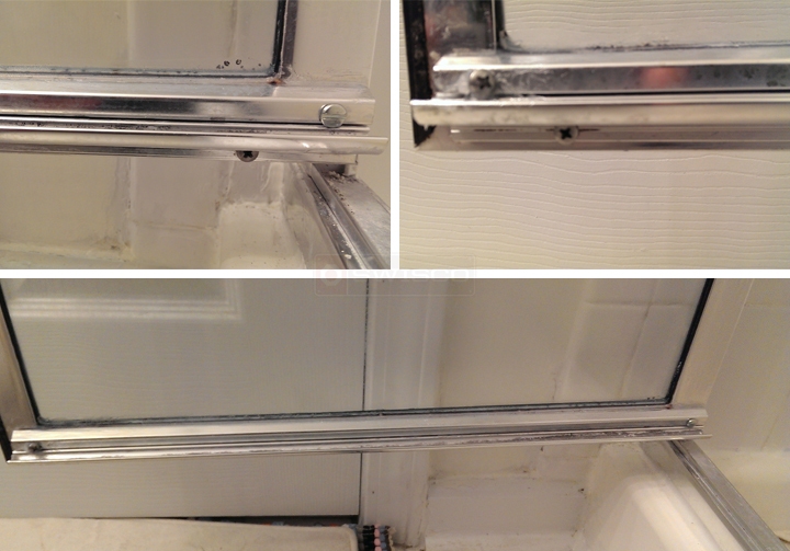 User submitted photos of shower door hardware.