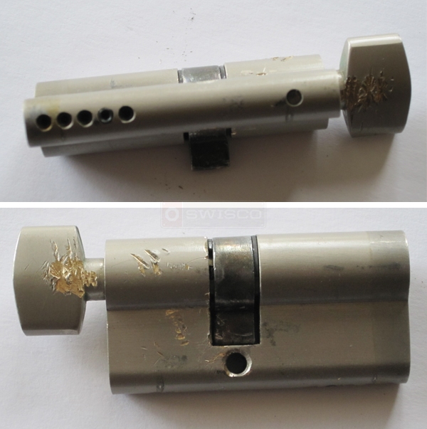 User submitted photos of a storm door lock.