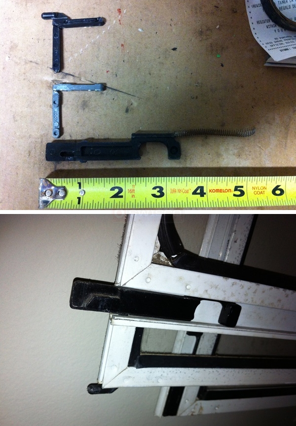 User submitted photos of storm window hardware.