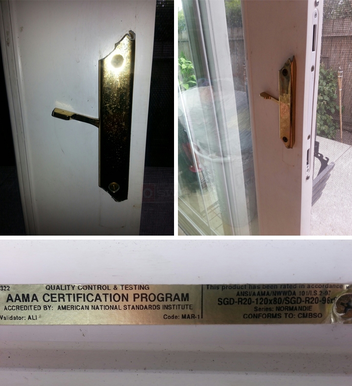 User submitted photos of patio door hardware.
