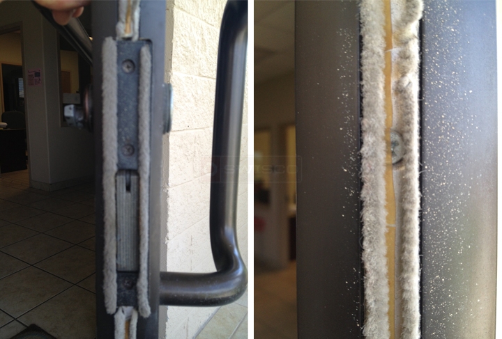 User submitted photos of commercial door weatherstripping.