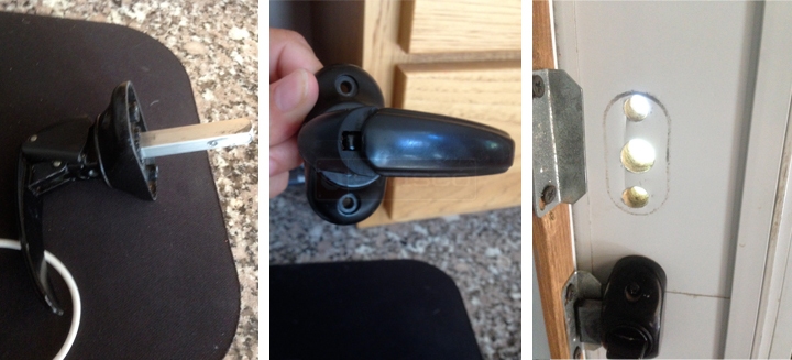 User submitted photos of storm door hardware.