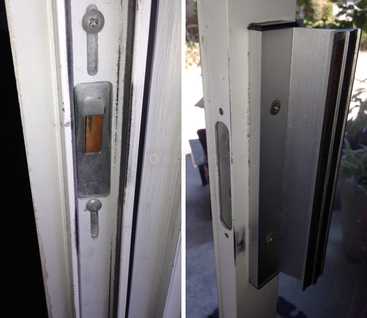 User submitted photos of patio door hardware.
