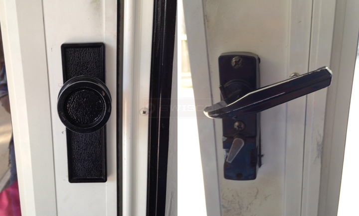 User submitted photos of a storm door handle set.