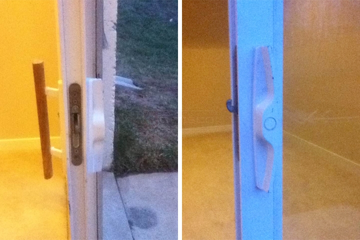 User submitted photos of patio door hardware.