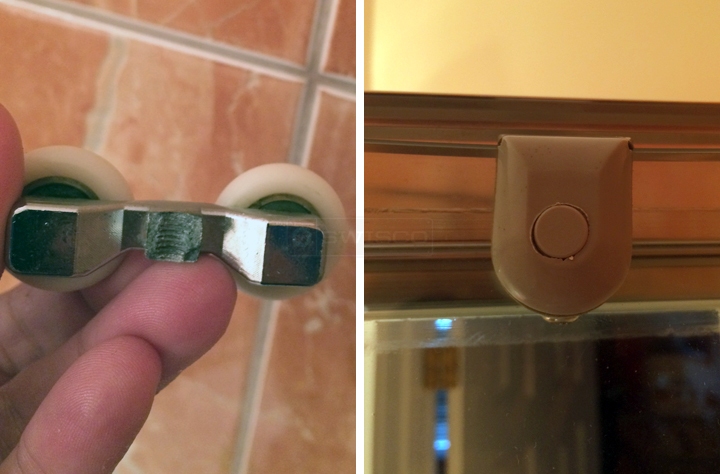 User submitted photos of shower door hardware.