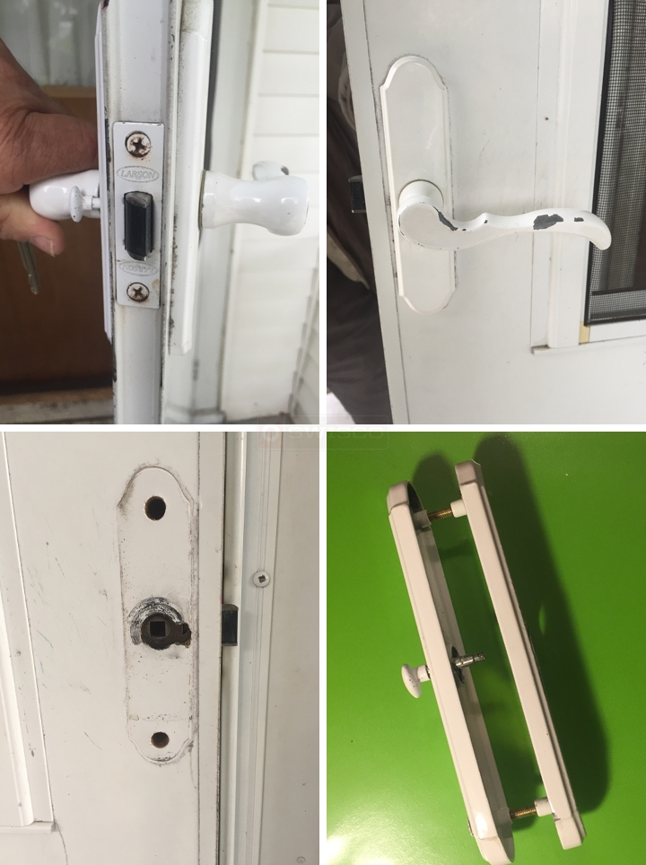 User submitted photos of storm door hardware.