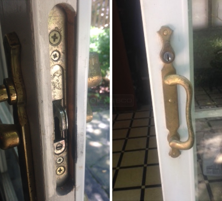 User submitted photos of patio door hardware.