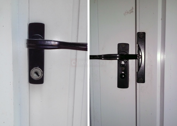 User submitted photos of storm door hardware.