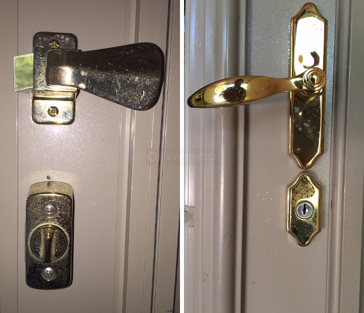User submitted photos of a storm door handle set.