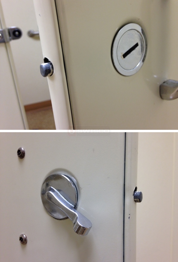 User submitted photos of toilet partition hardware.
