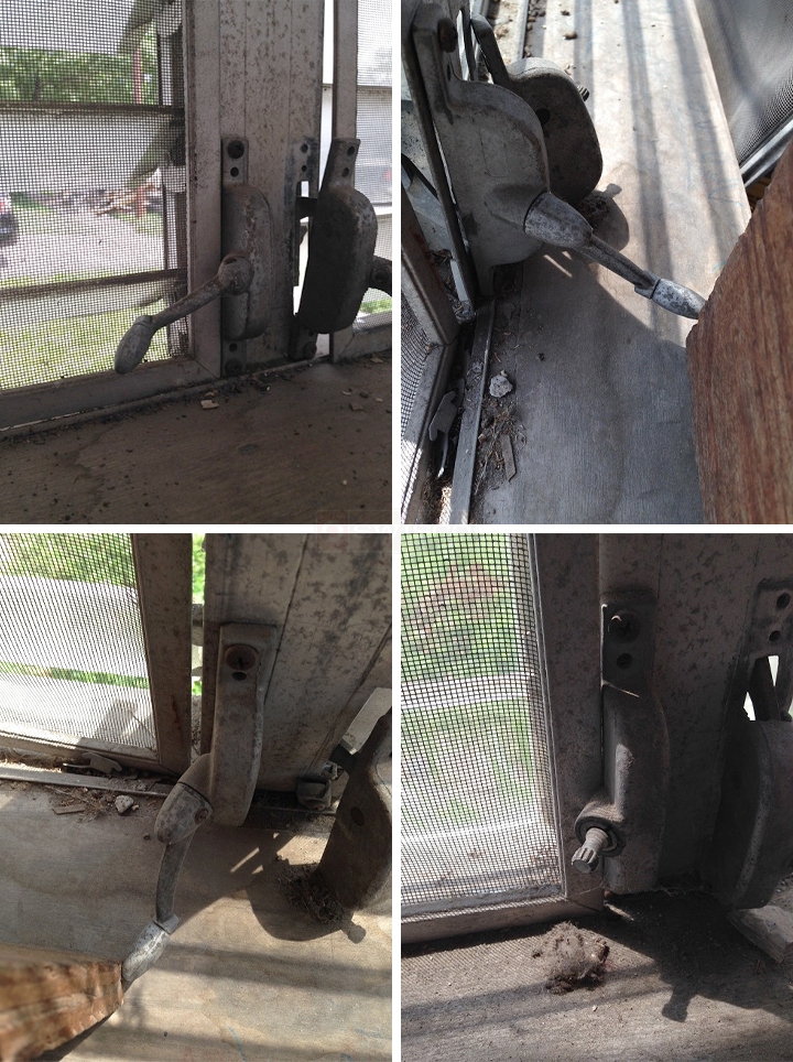 User submitted photos of jalousie window hardware.