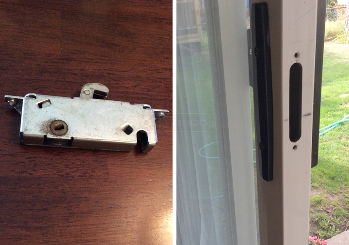 User submitted photos of patio door hardware.