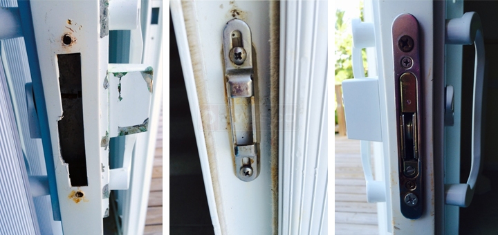 User submitted photos of patio door hardware.