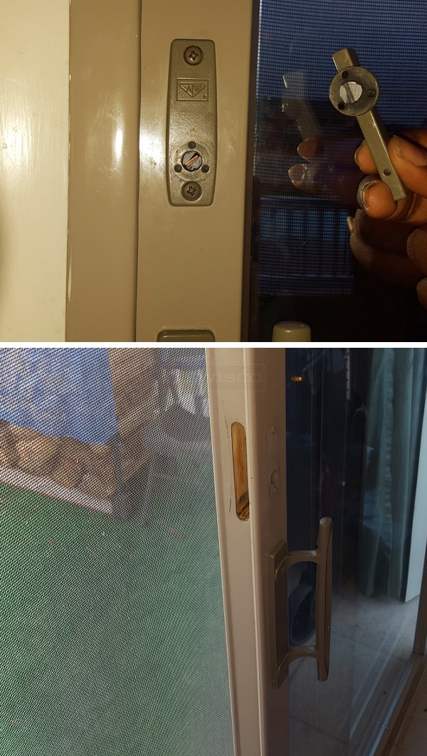 User submitted photos of patio door hardware.