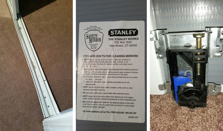 User submitted photos of mirror closet door hardware.