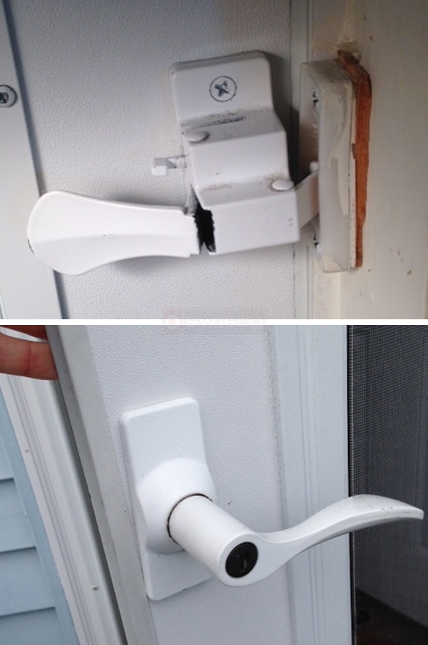 User submitted photos of storm door hardware.