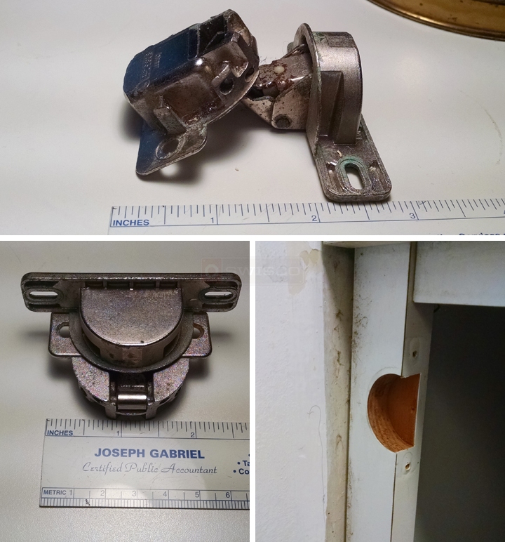 User submitted photos of a cabinet hinge.