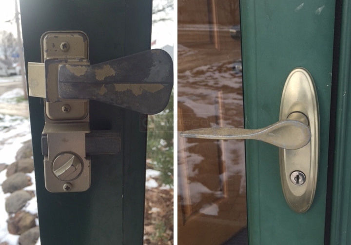 User submitted photos of storm door hardware.