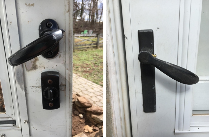 User submitted photos of storm door hardware.