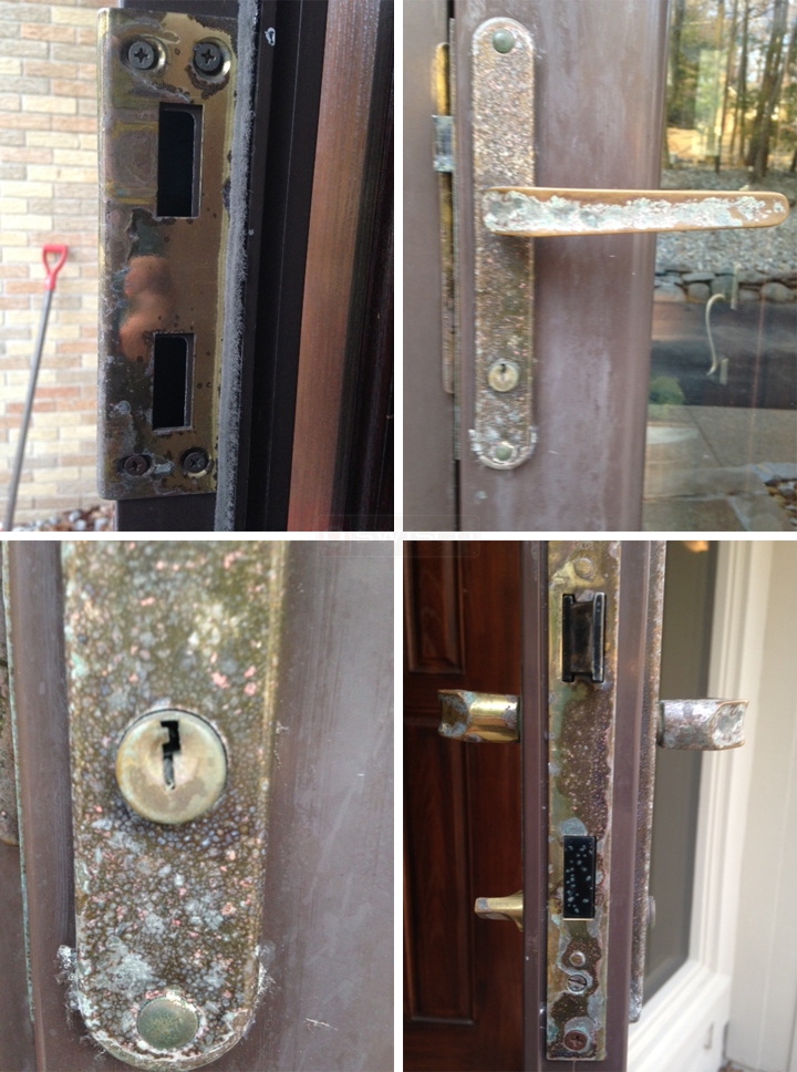 User submitted photos of a storm door handle set.