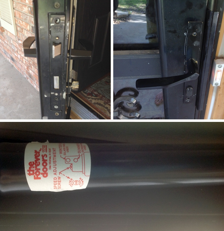 User submitted photos of storm door hardware.