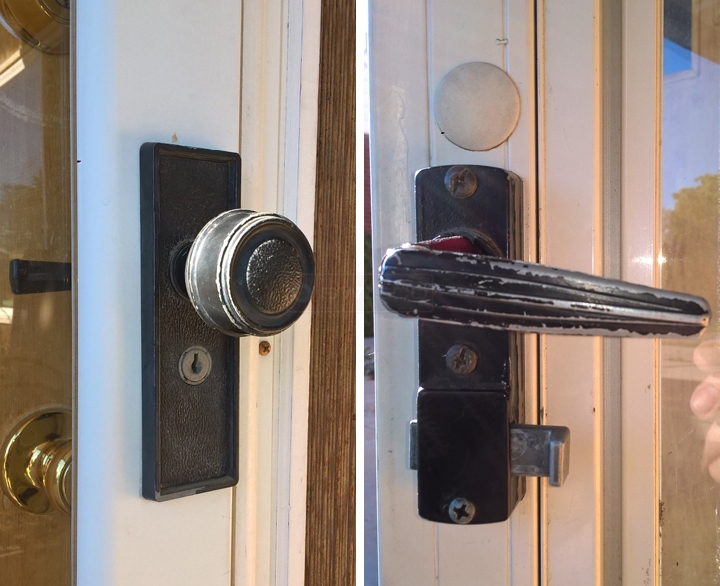 User submitted photos of a storm door handle set.