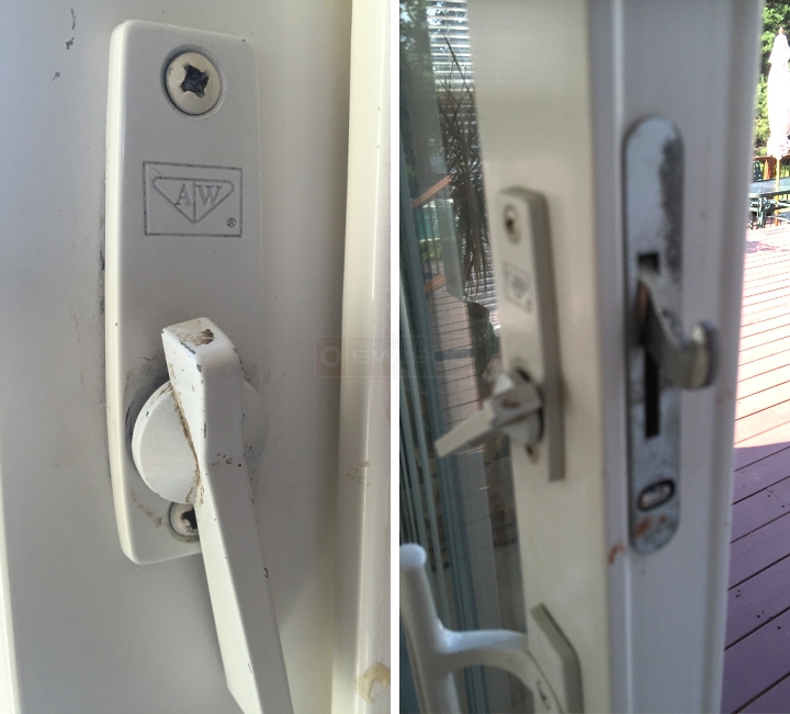 User submitted photos of patio door hardware.