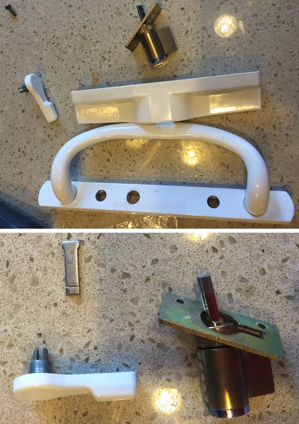 User submitted photos of patio door hardware.