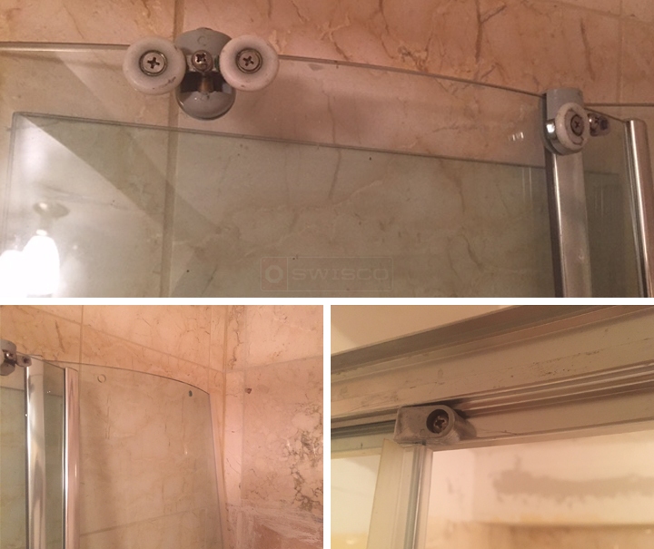 User submitted photos of shower door hardware.