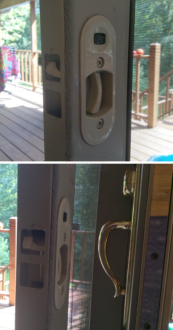 User submitted photos of patio door hardware.