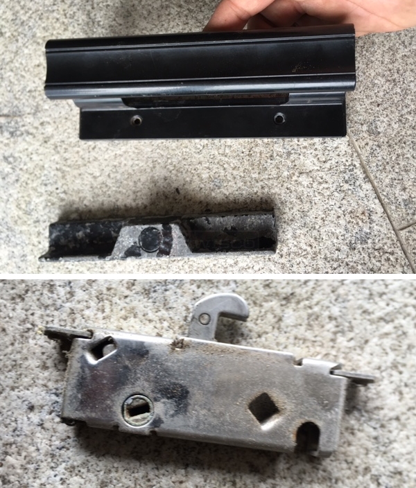 User submitted photos of patio door hardware.