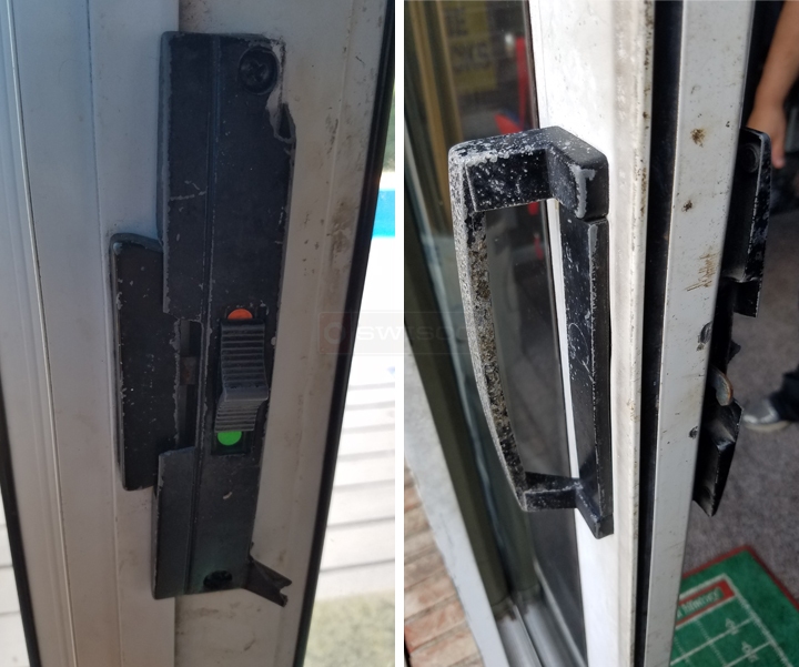 User submitted photos of patio door hardware.