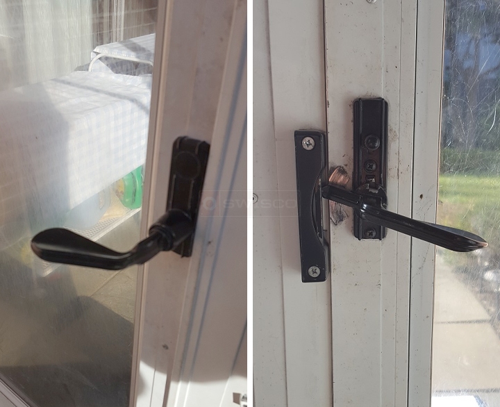 User submitted photos of a storm door handle set.