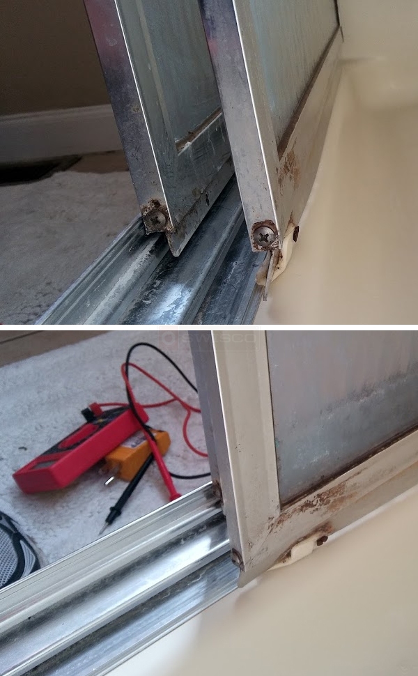 User submitted photos of shower door hardware.