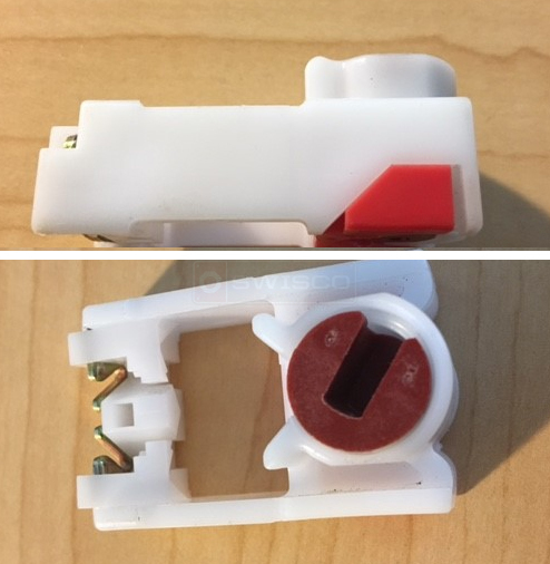Existing pivot lock shoe with a red cam.