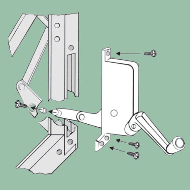 Instructional drawing on how to install the 39025 awning window crank
