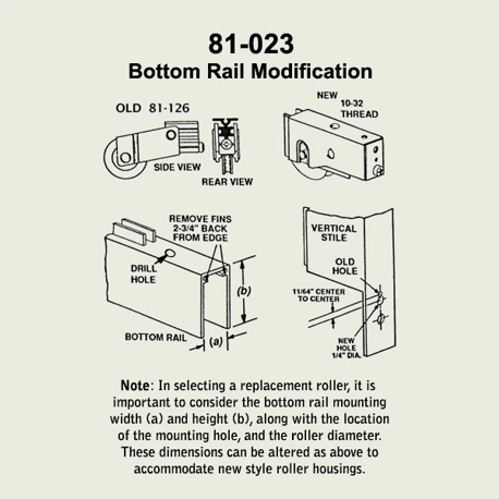Diagram on how to modify the bottom rail of the 81-023.