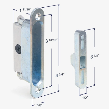 Dimensions for the 82-214B lock and its keeper