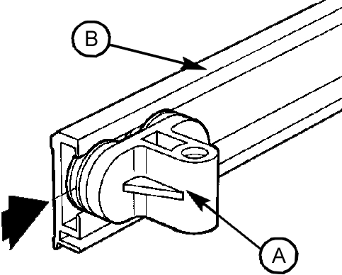 Diagram of how to install the 10-071 roller assembly onto the curved track.